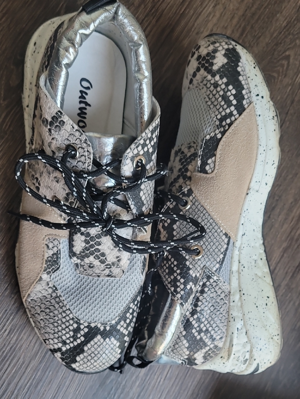 Outwoods Snake-Print Chunky Sneaker in Beige and Black